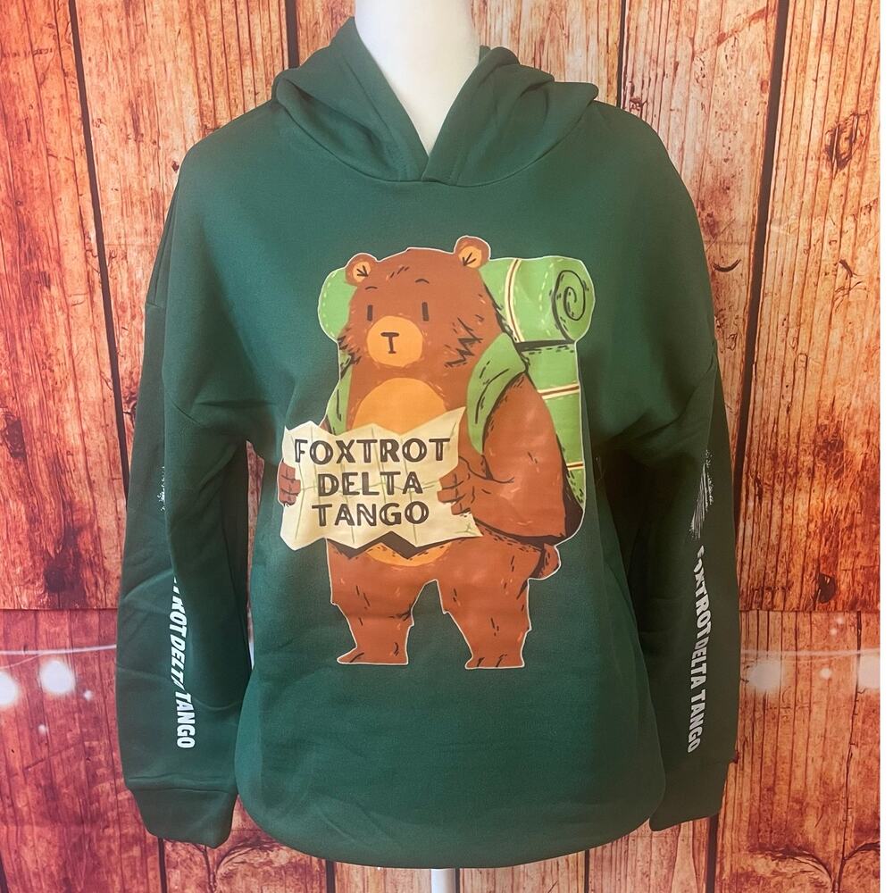 NWOT Foxtrot Delta Tango green polyester hoodie size Small oversized